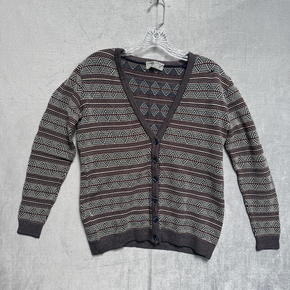 Jaeger Cardigan Sweater Womens 34 Multicolor Geometric‎ 100% Wool Button Front